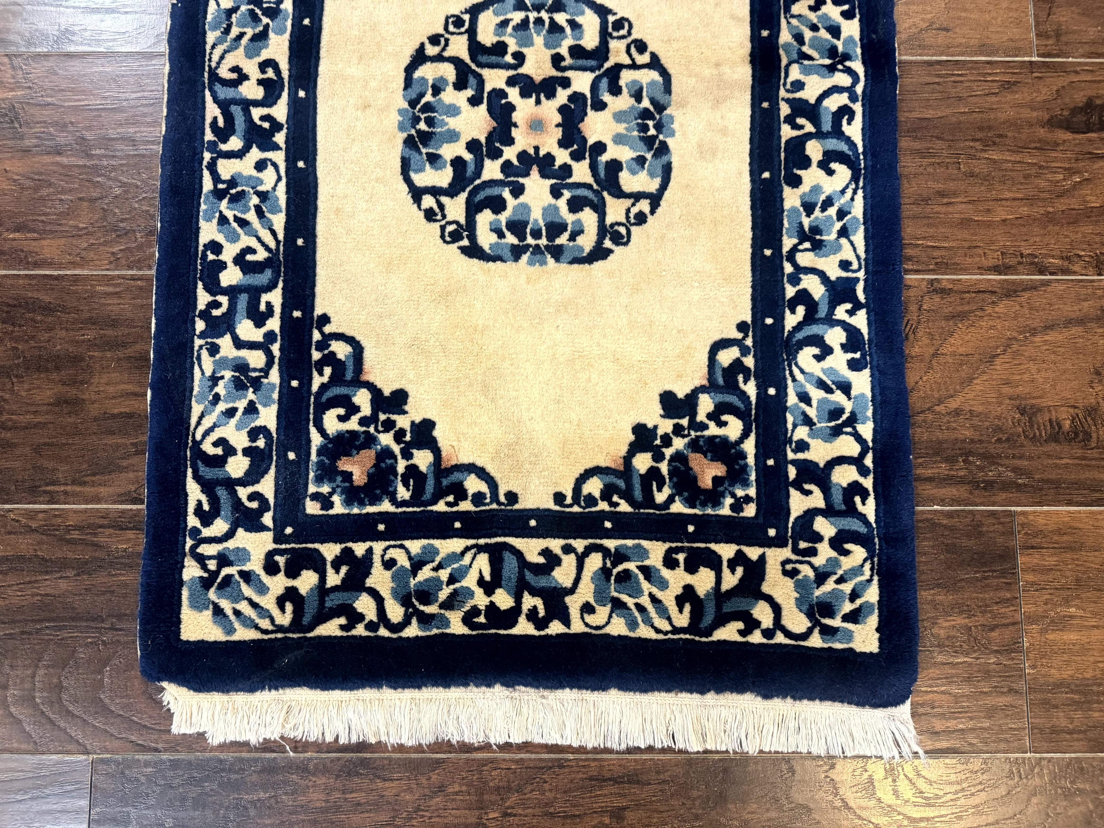 Chinese Peking Rug 2x3, Small Wool Chinese Carpet, Art Deco Rug