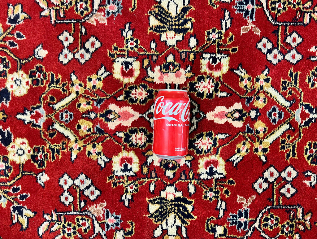 Indo Persian Sarouk Rug 8x10, Red, Floral Allover, Handmade Vintage Wool Carpet, Traditional Rug