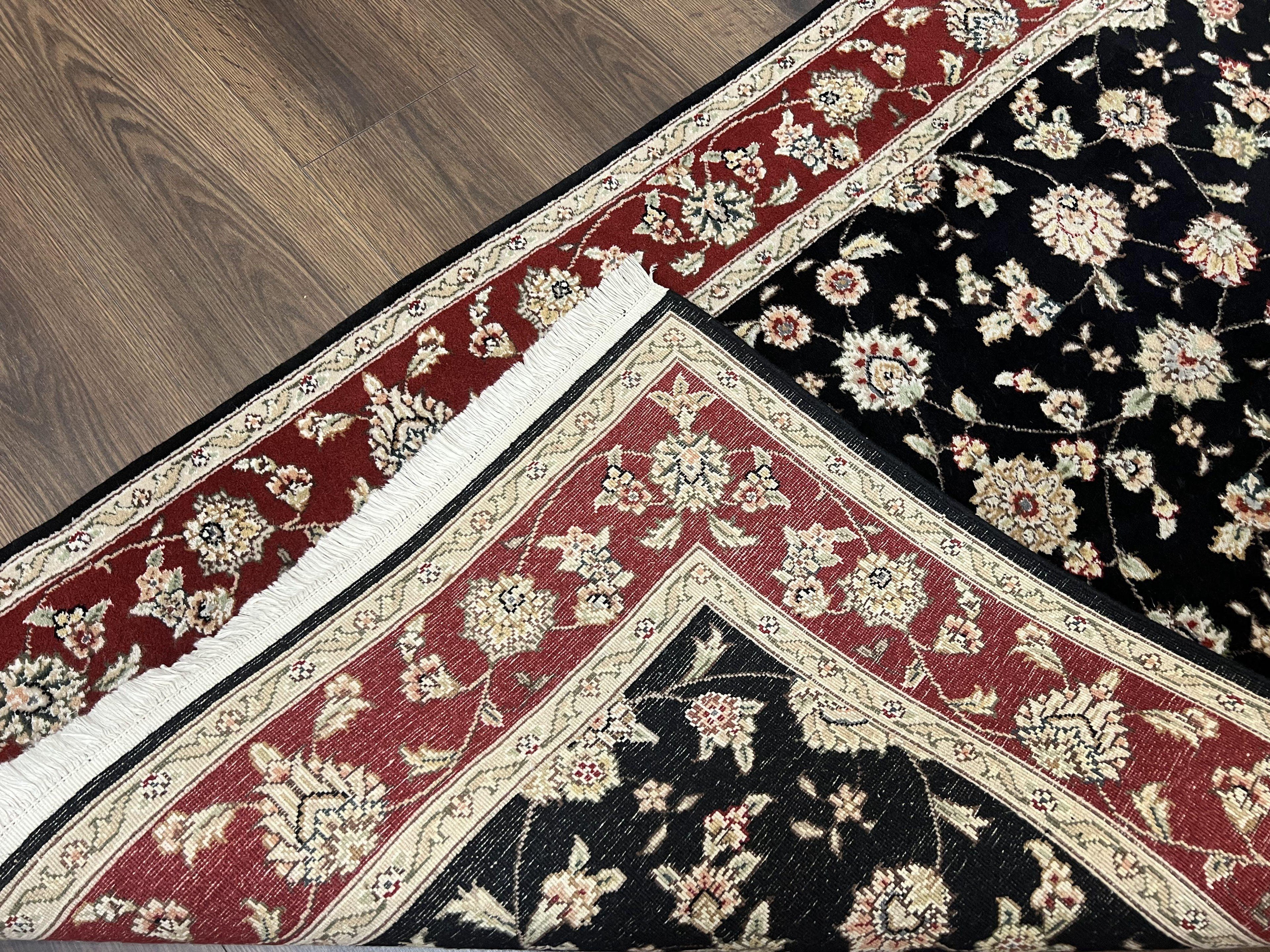 Pak Persian Rug 3x5, Black and Red, Floral Allover, Vintage Hand Knotted Wool Oriental Carpet, Pakistani Rug, Small Handmade Area Rug 3 x 5