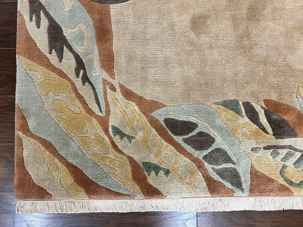 Modern Tibetan Rug 7x10, Soft Wool, Tufenkian Style Carpet, Tibet Nepali Rug, Open Field, Handmade Wool Rug