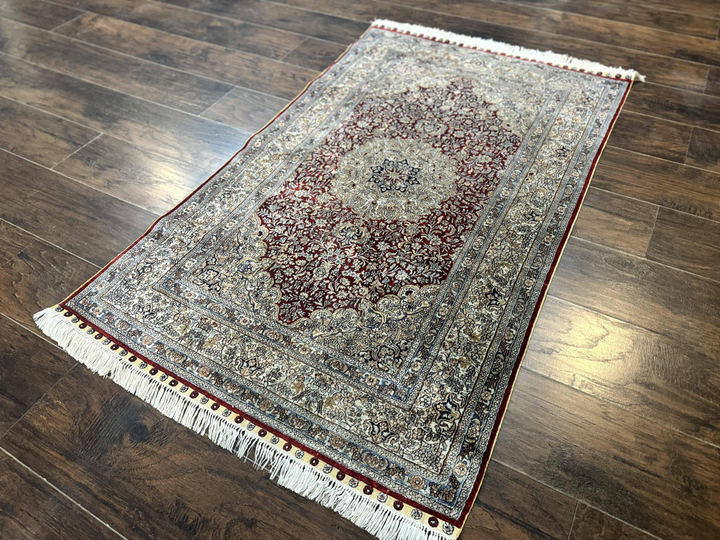 Sino Persian Silk Rug 3x5, Super Fine 440 KPSI, Floral Medallion, Handmade
