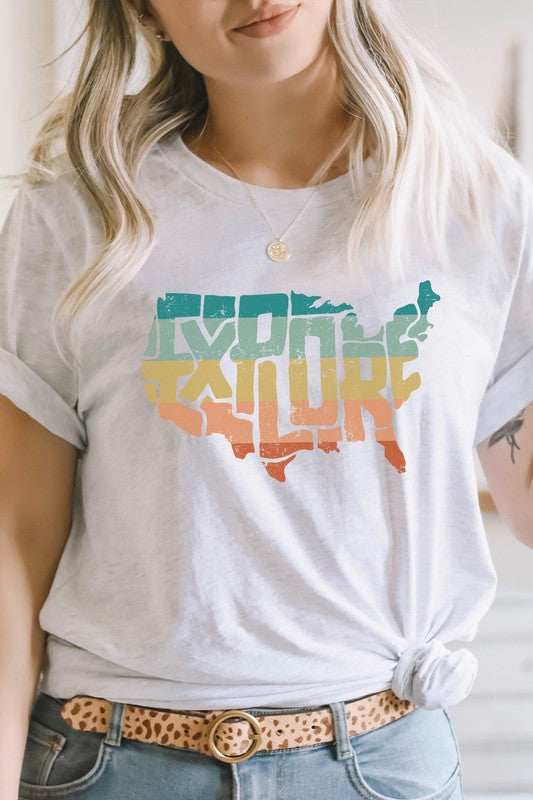 Explore United States Country Shape Graphic Tee T-Shirt
