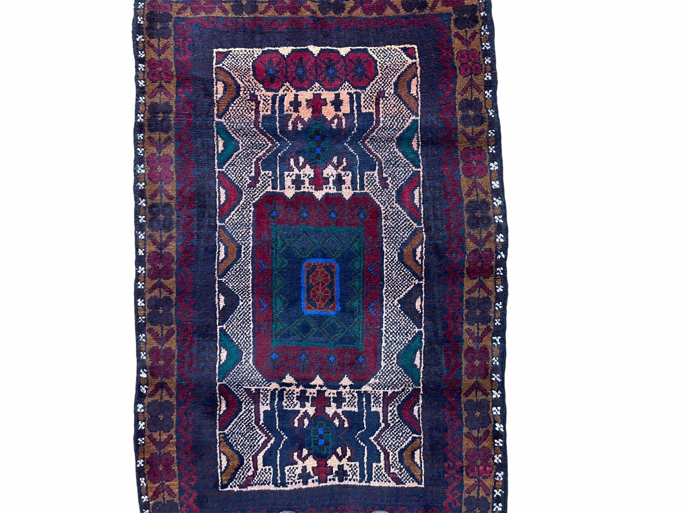3 X 5 Vintage Handmade Tribal Wool Rug Balouchi Rug Afghan Rug Red Beige Nice