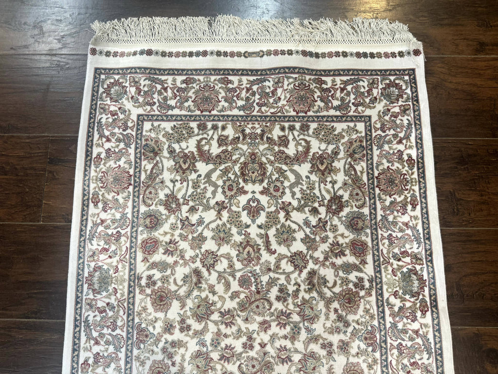 Small Turkish Silk Rug 2.6 x 4, Ivory, Allover Design, Bamboo Silk