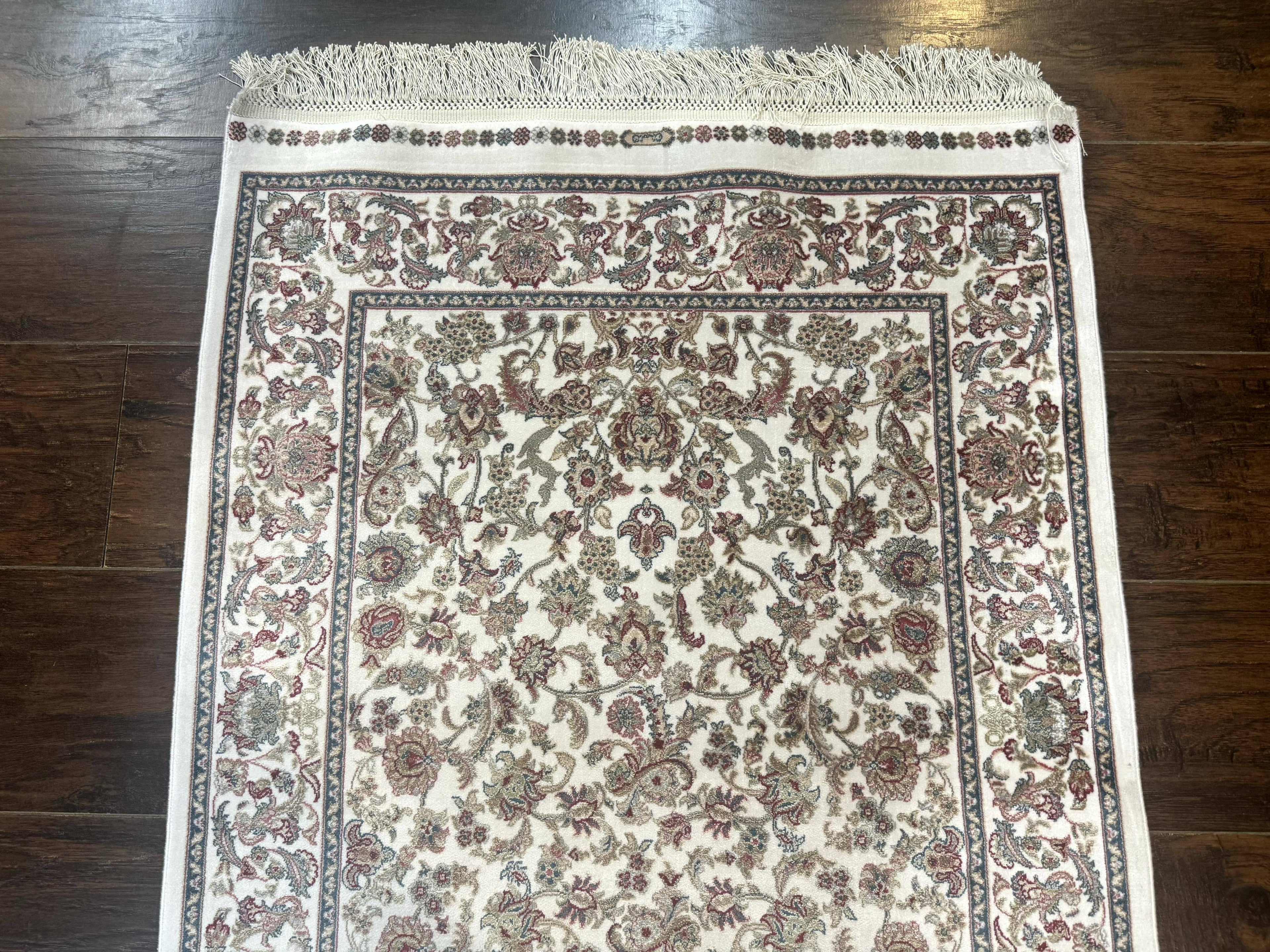 Small Turkish Silk Rug 2.6 x 4, Ivory, Allover Design, Bamboo Silk