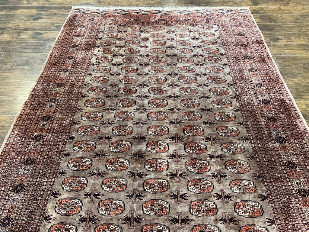 Pakistani Bokhara Turkoman Rug 7x10, Handmade Vintage Wool Carpet, Brown-Red
