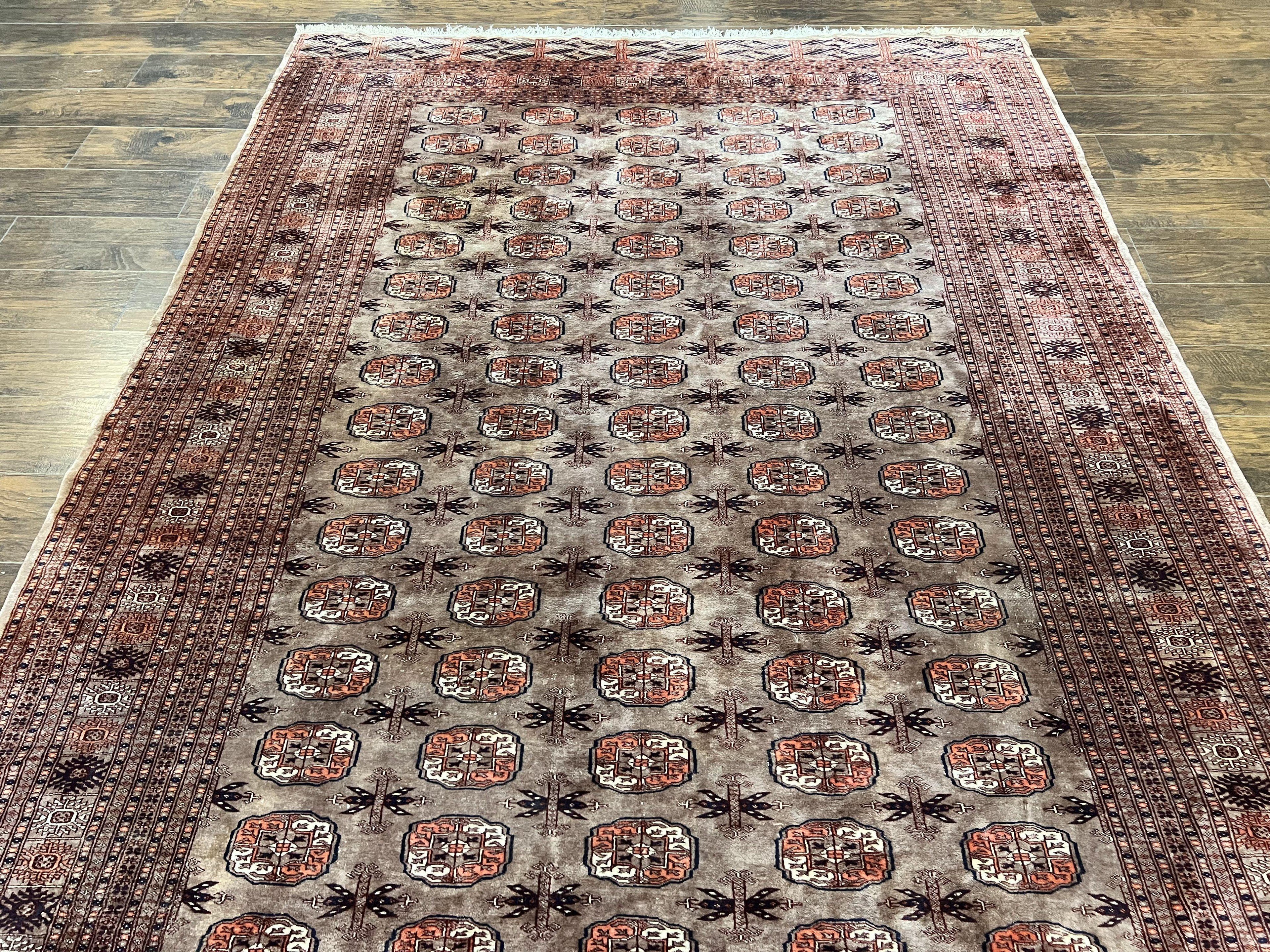 Pakistani Bokhara Turkoman Rug 7x10, Handmade Vintage Wool Carpet, Brown-Red