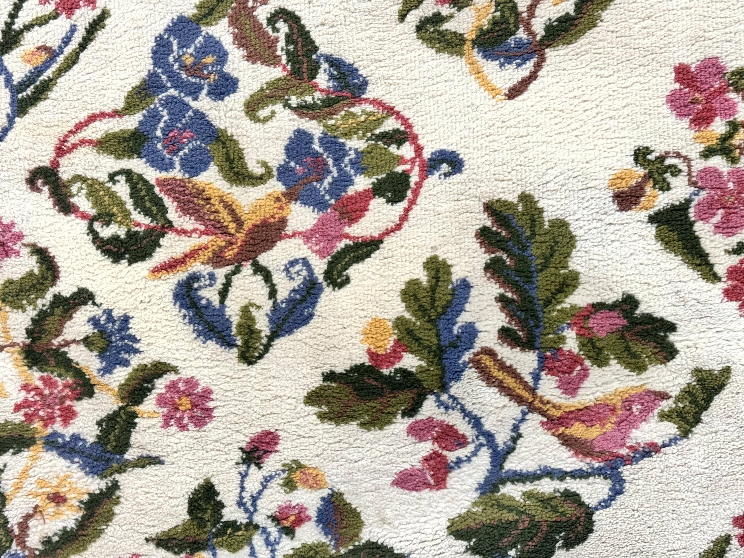 Power Loomed Rug 8x11, Ivory and Multicolor Floral Panel Pattern, Flowers, Butterflies, Vintage