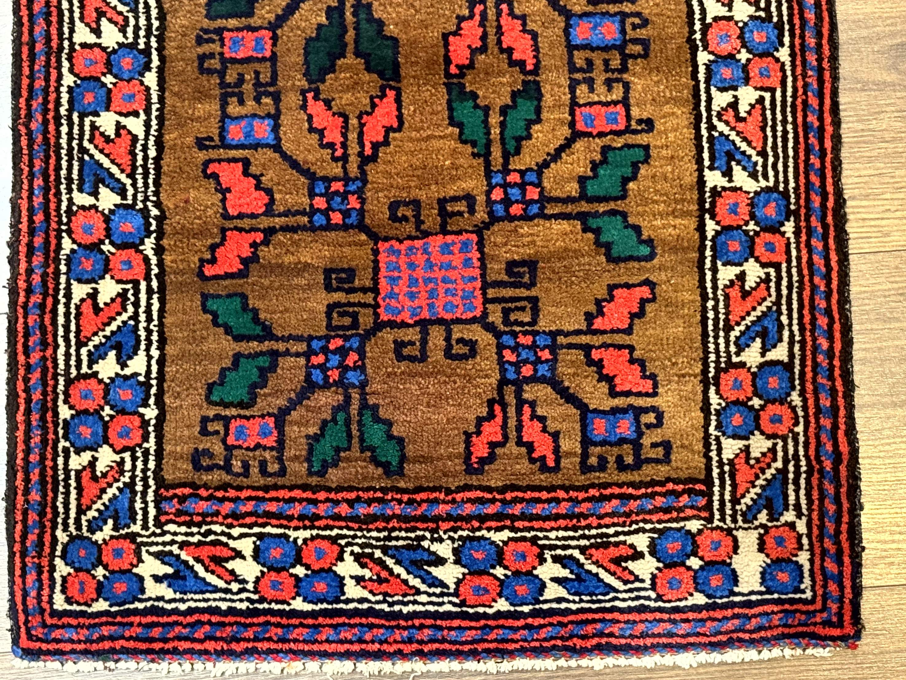 Small Persian Baluchi Rug, Tribal Rug, Brown, Multicolor