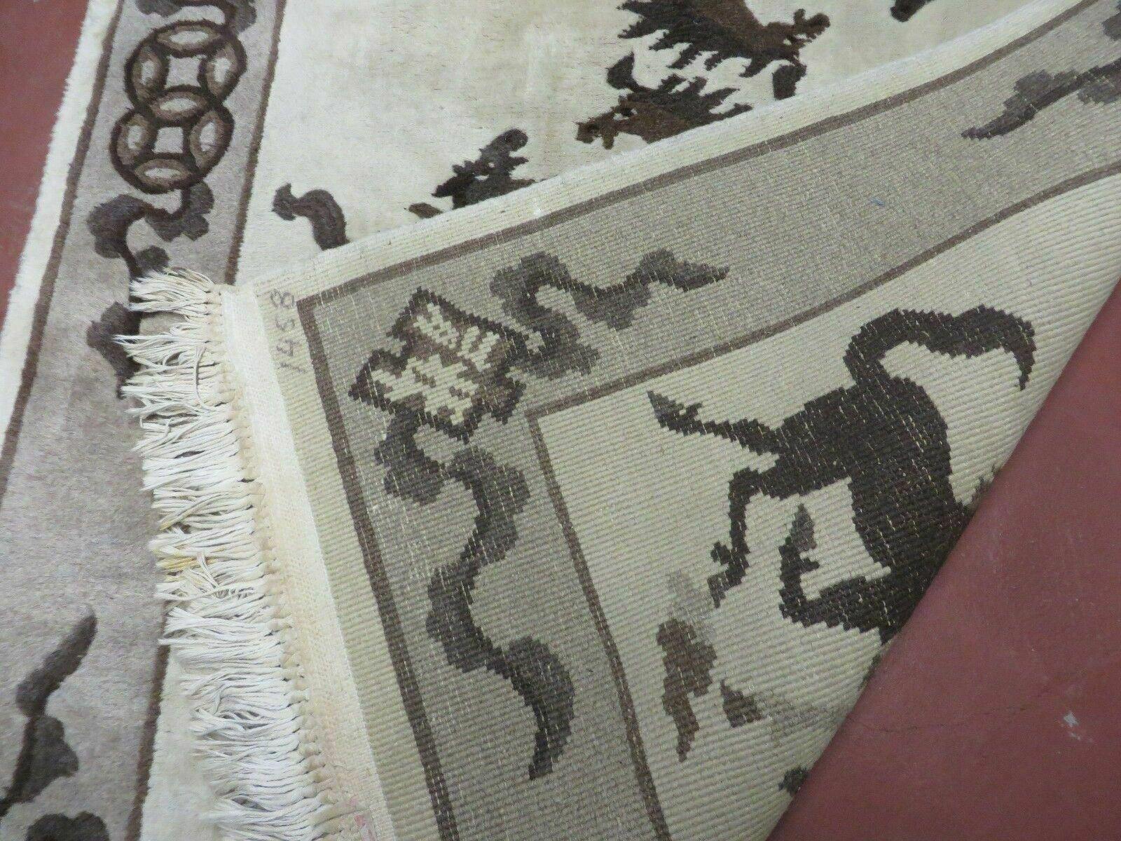 4' X 6' Modern Tibetan Nepal Art Deco Chinese Hand Knotted Wool Rug Horses Nice