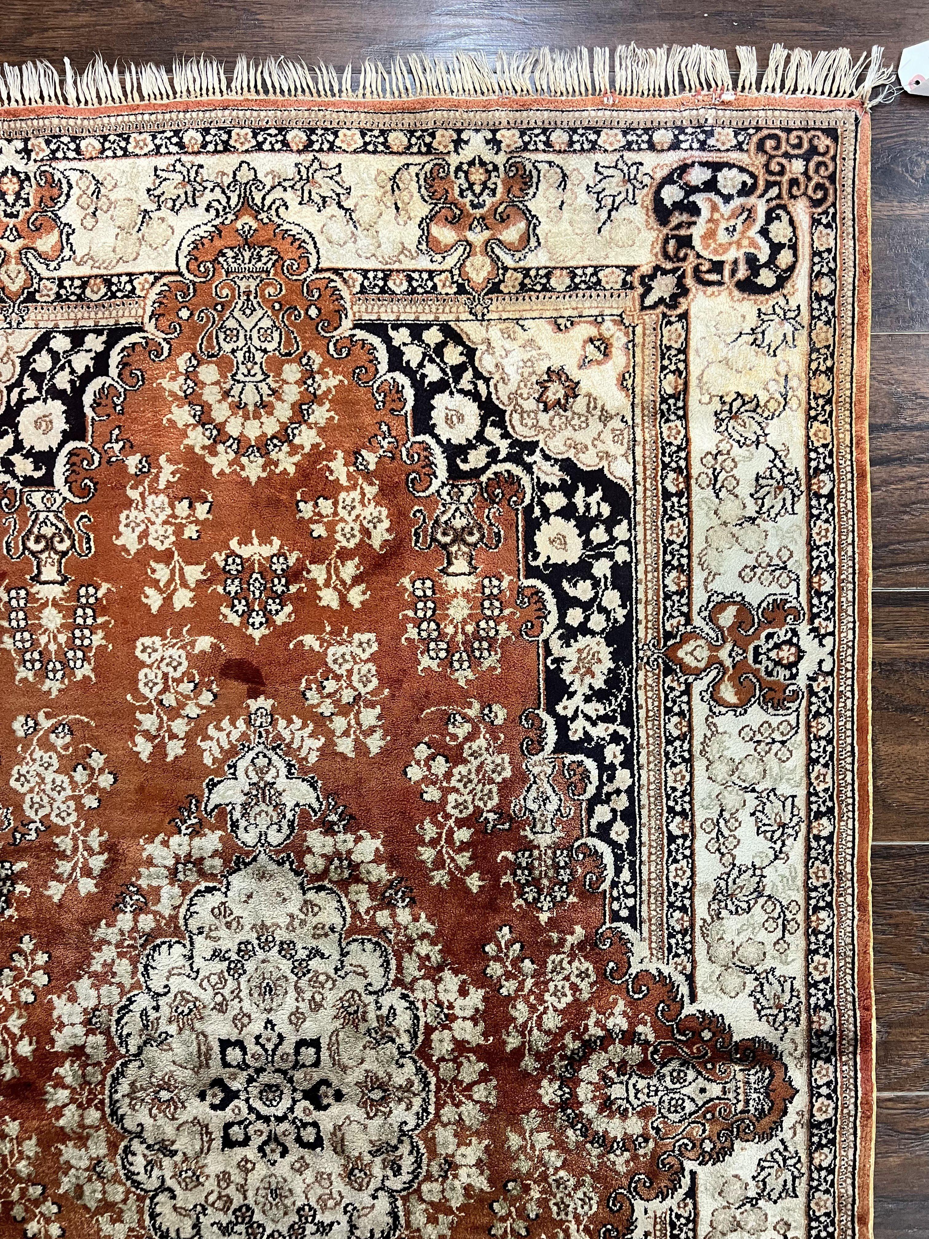 Turkish Silk Rug 3x5, Very Fine 400 KPSI, Floral Medallion, Hand Knotted