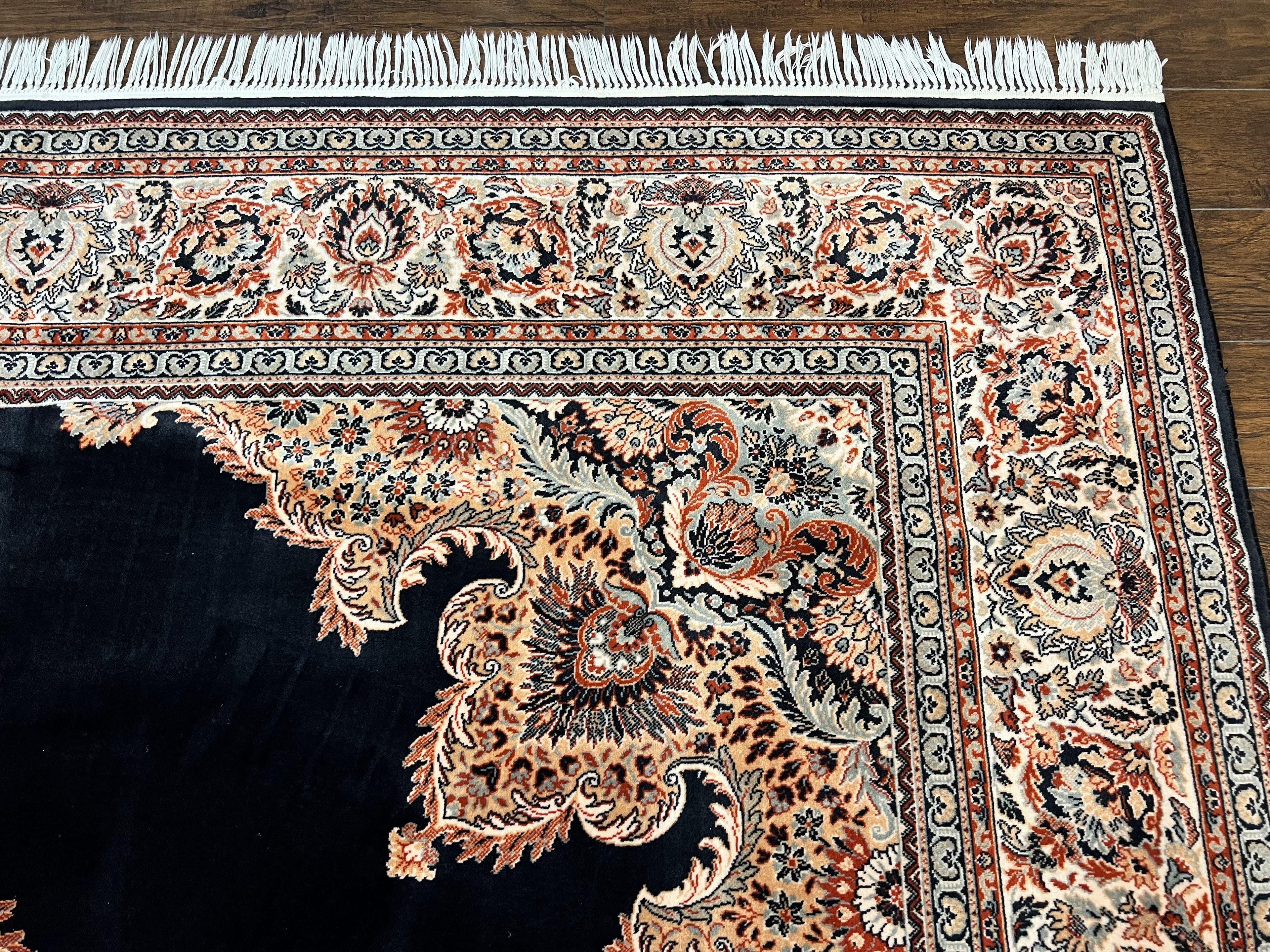 Karastan Rug 10x13, Karastan Ebony Kirman Rug, Room SIzed Wool Pile Vintage Karastan Carpet, Belgium Power Loomed Rug, Black Semi Open Field