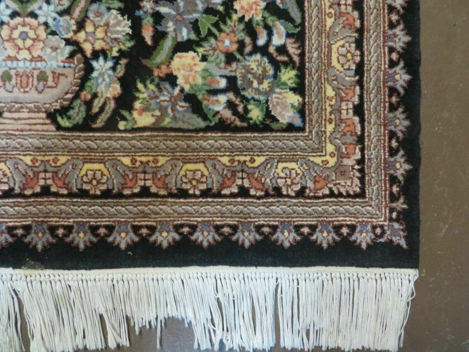8' X 10' Vintage Handmade Pakistani Floral Wool Rug Black Nice