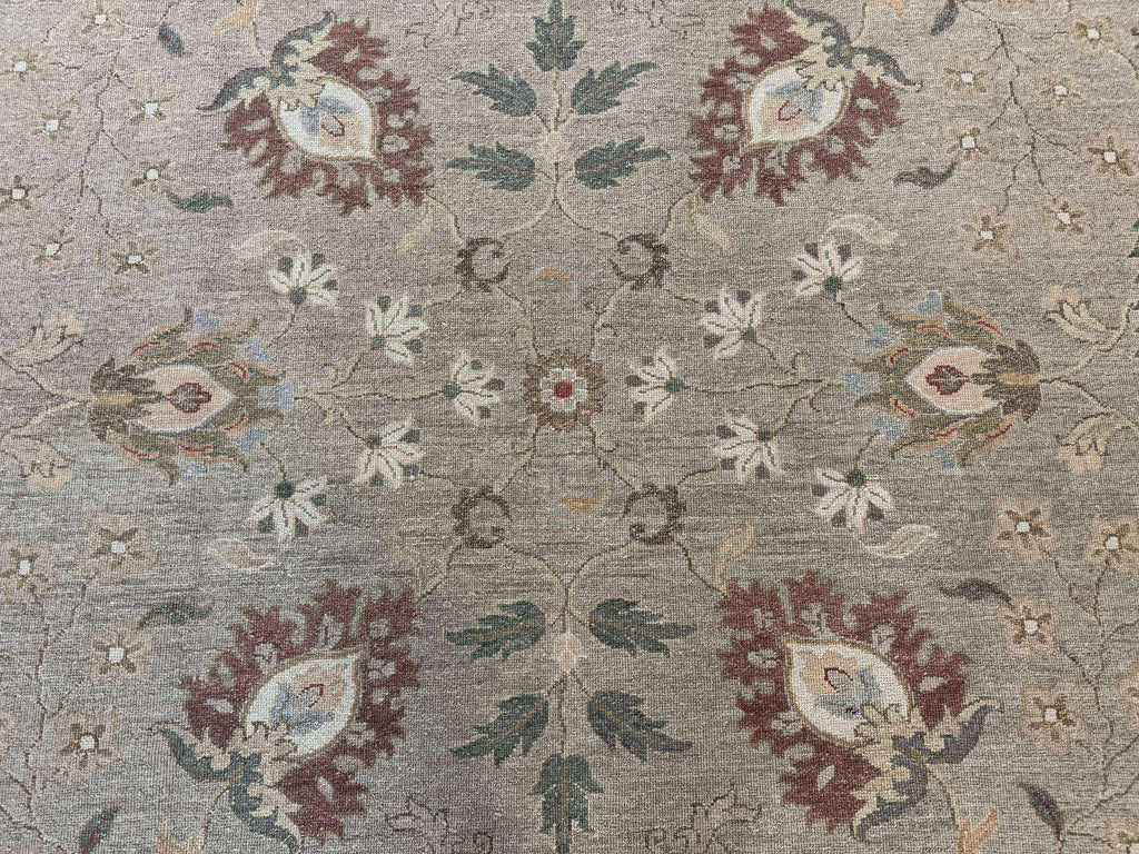 Large Turkish Soumak Rug 10x14, Flatweave Dhurrie, Handmade, Light Green and Salmon