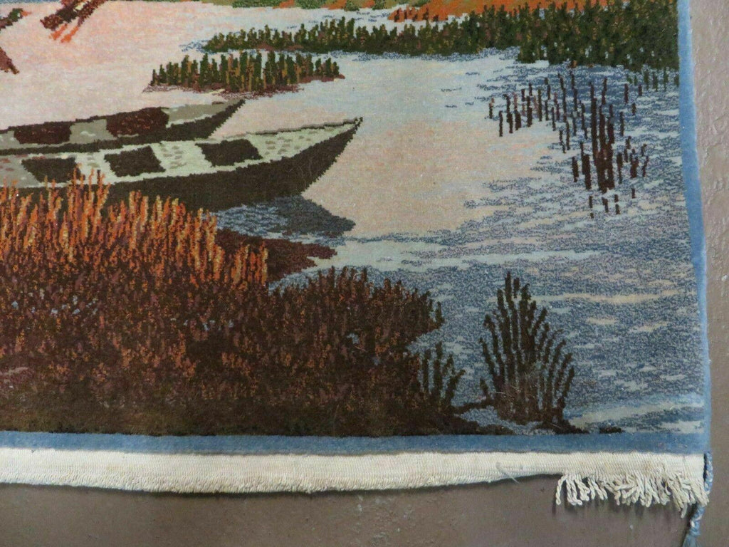 2' X 3' Vintage Handmade Pakistan Pictorial Rug Carpet Scenery Bird Tree Wow