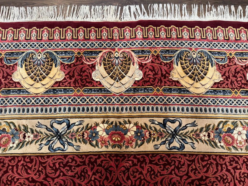 Wonderful Aubusson Rug 10x14, Red Maroon, Elegant, Fine 200 KPSI