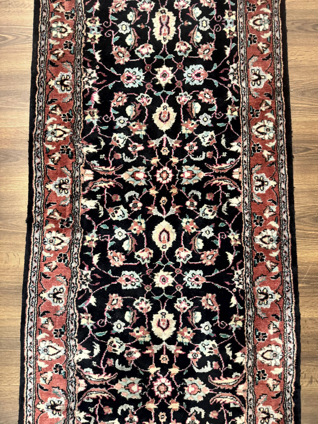 Pak Persian Runner Rug 2.8 x 10, Dark Blue, Floral Allover, Wool