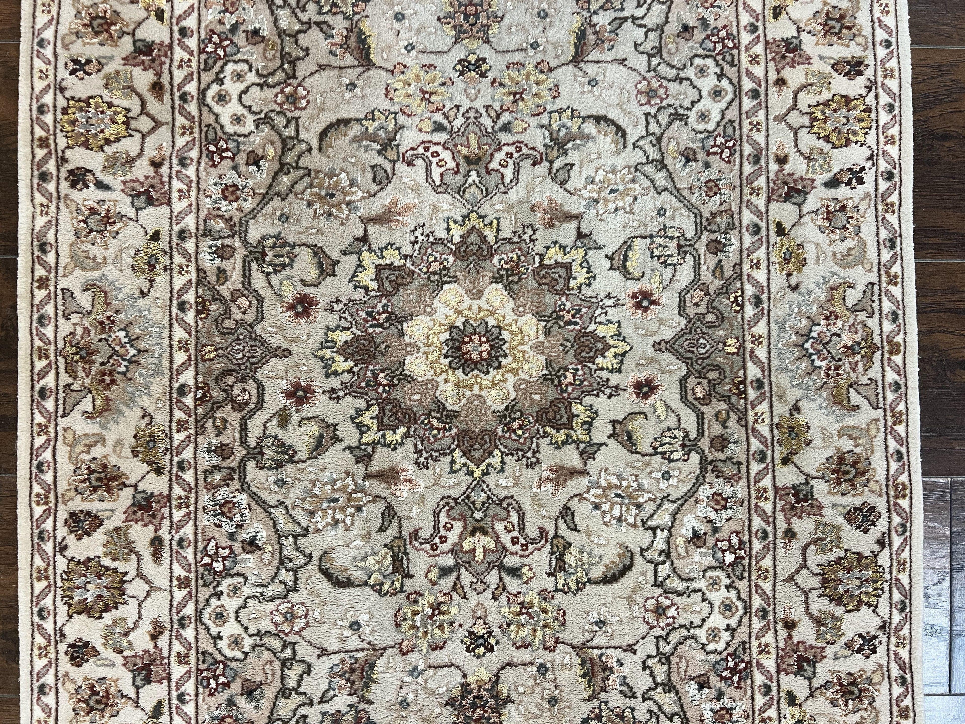 Sino Persian Rug 2.5 x 4, Hand Knotted Oriental Carpet, Small Persian Rug, Floral Medallion, Wool, Vintage