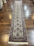 Sino Persian Runner Rug 2.8 x 14, Hand Knotted Vintage Oriental Hallway Rug, 14ft Runner, Cream, Floral, Wool
