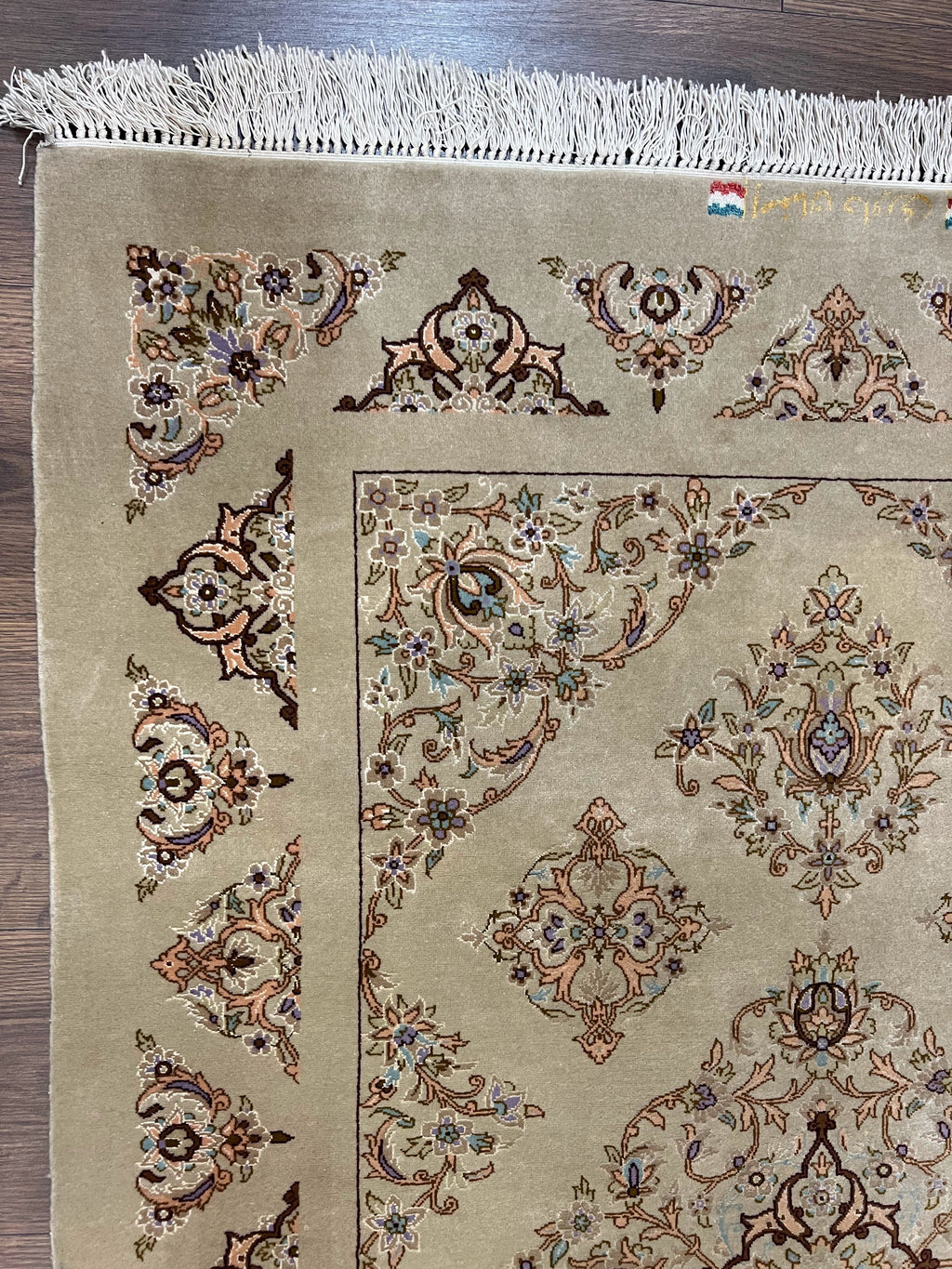 Very Fine Persian Isfahan Rug 3x5 ft with Signature, Kork Wool on Silk Foundation, Gray-Taupe Vintage Hand Knotted Oriental Carpet, 60 Raj 460 KPSI