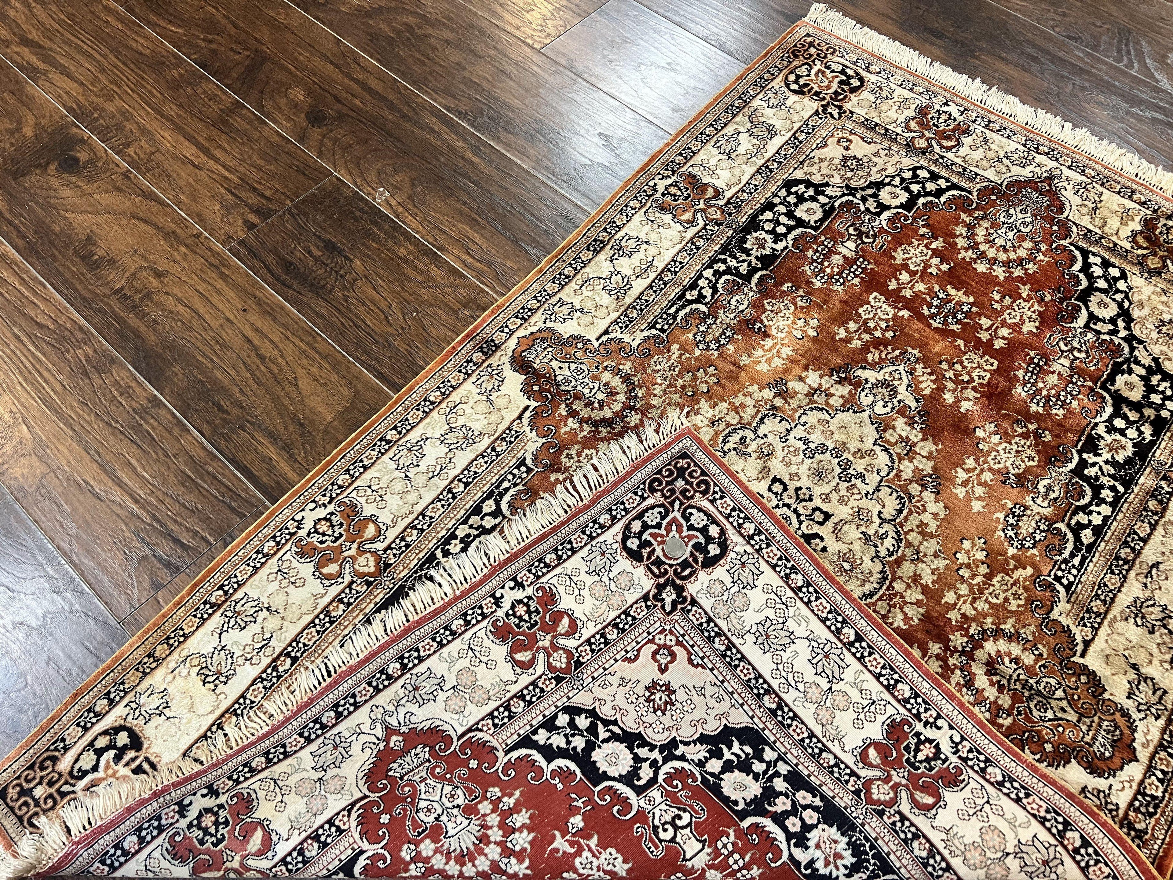 Turkish Silk Rug 3x5, Very Fine 400 KPSI, Floral Medallion, Hand Knotted