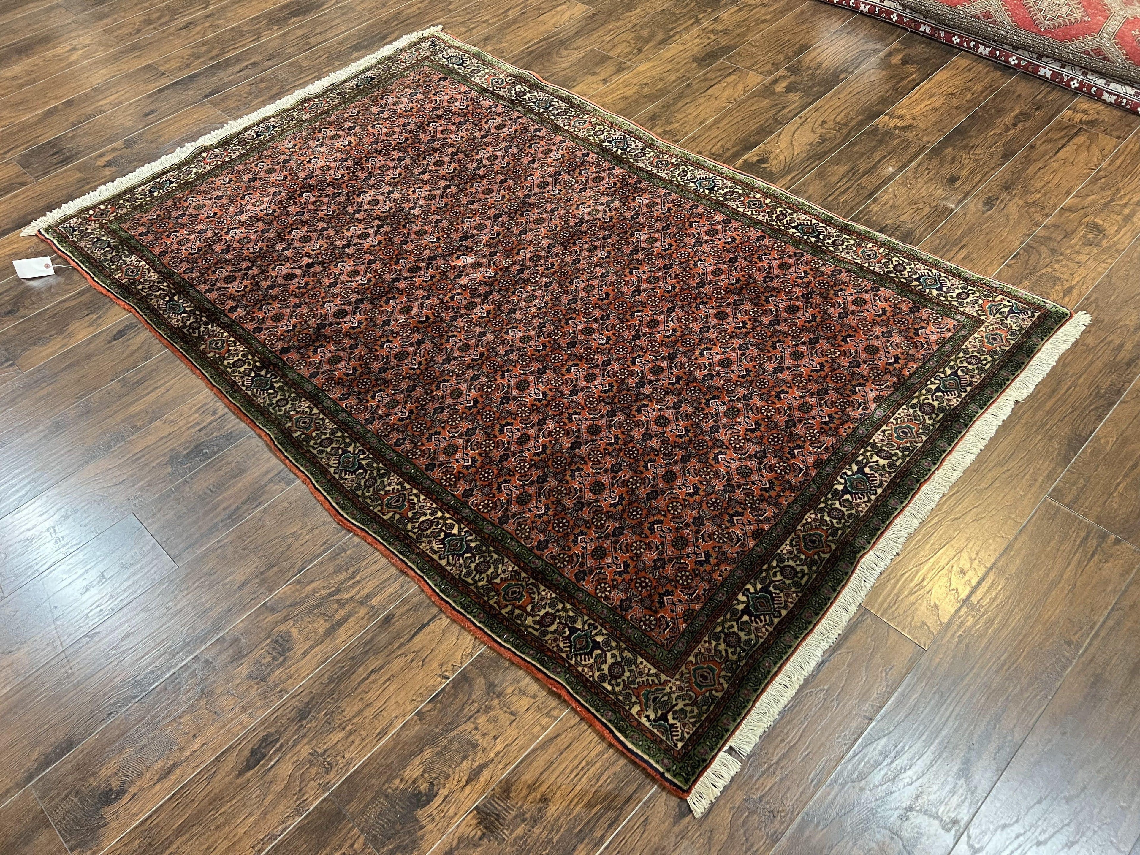 Antique Persian Bijar Rug 5x7, Allover Pattern, Hand Knotted Vintage Wool Tribal Oriental Carpet, Bidjar Rug, Red and Cream 5 x 7 ft, Handmade Rug