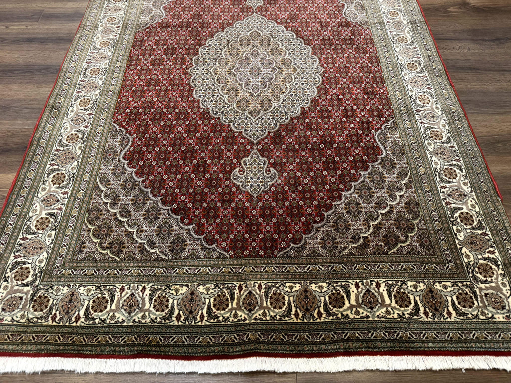 Persian Rug 5x7, Very Fine 330 KPSI, Red and Ivory, Herati Mahi Pattern, Wool & Silk