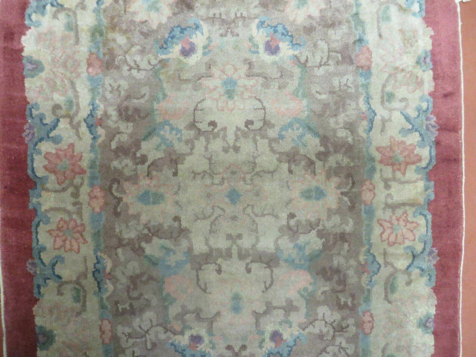 Oval Chinese Art Deco Rug 3x5 Vintage Wool Carpet