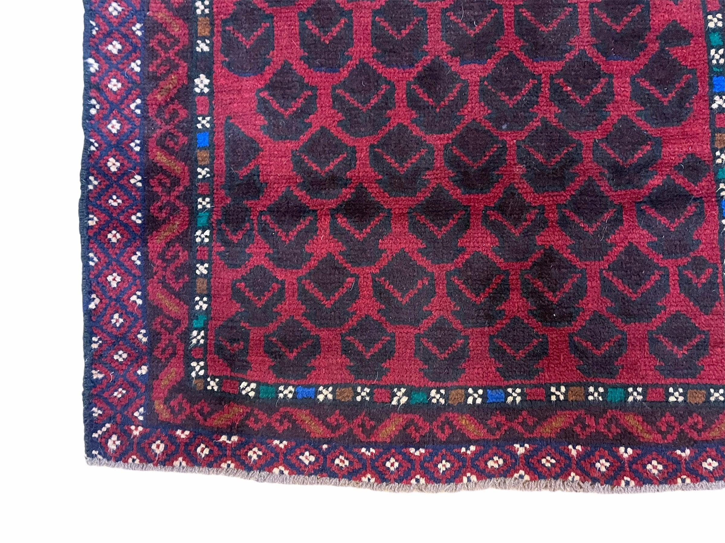 2' 8" X 4' 6" Vintage Handmade Tribal Wool Rug Balouchi Rug Afghan Rug Red Blue