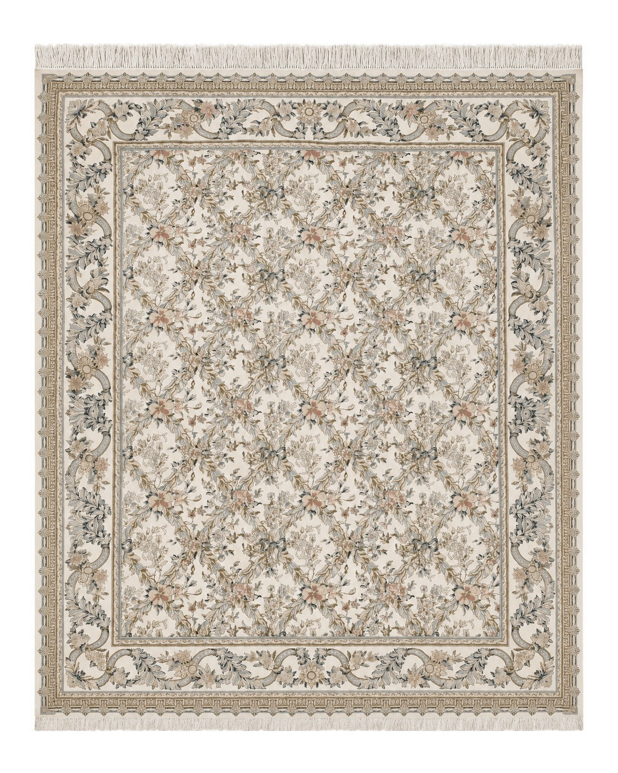 Pak Persian Floral Rug 11 x 12.6, Ivory, Very Fine, Hand Knotted