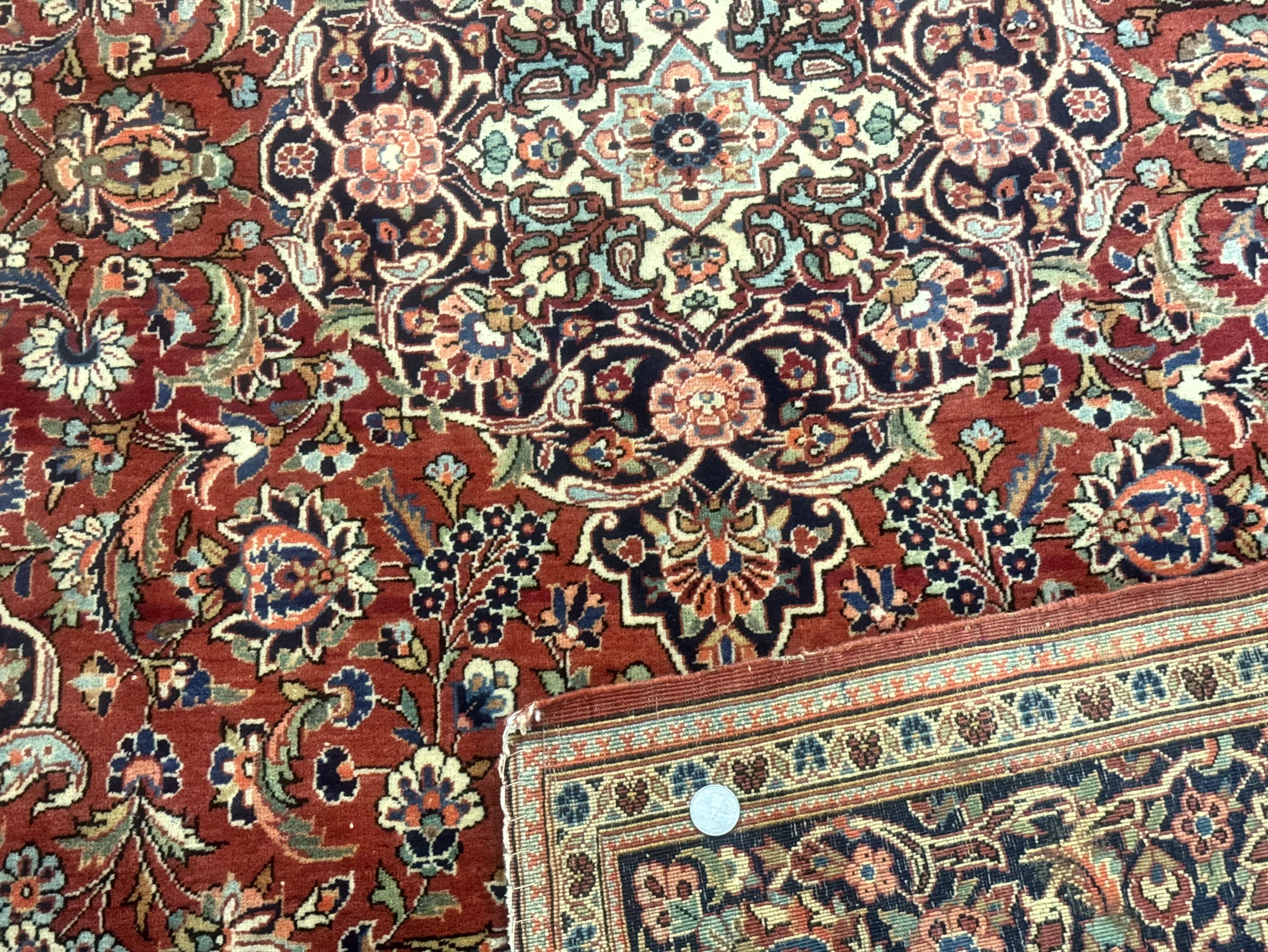 Persian Kashan Rug 4x7, Red, Floral Medallion, Vintage, Wool