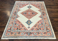 Peshawar Rug 5x7, Wool Hand Knotted Handmade Vintage Carpet, Serapi Design, Pakistani Rug 5 x 7 ft, Medium Sized, Geometric Rug