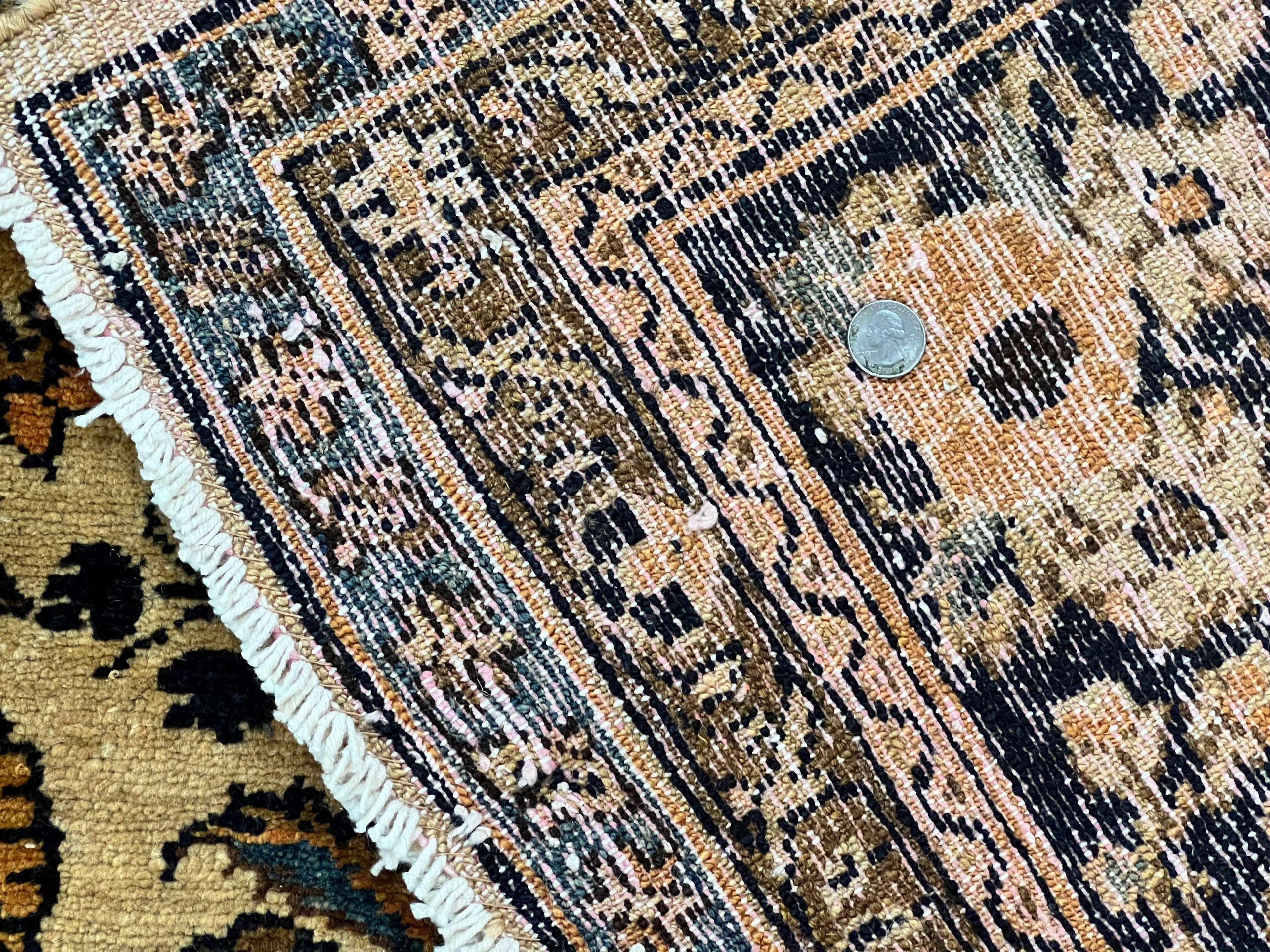 Antique Persian Rug 9x11, Wool Handmade 1920s Oriental Carpet, Persian Hamadan Anjelas Rug, Cream Black, Floral Allover Oriental Rug 9 x 11 Room Sized Rug