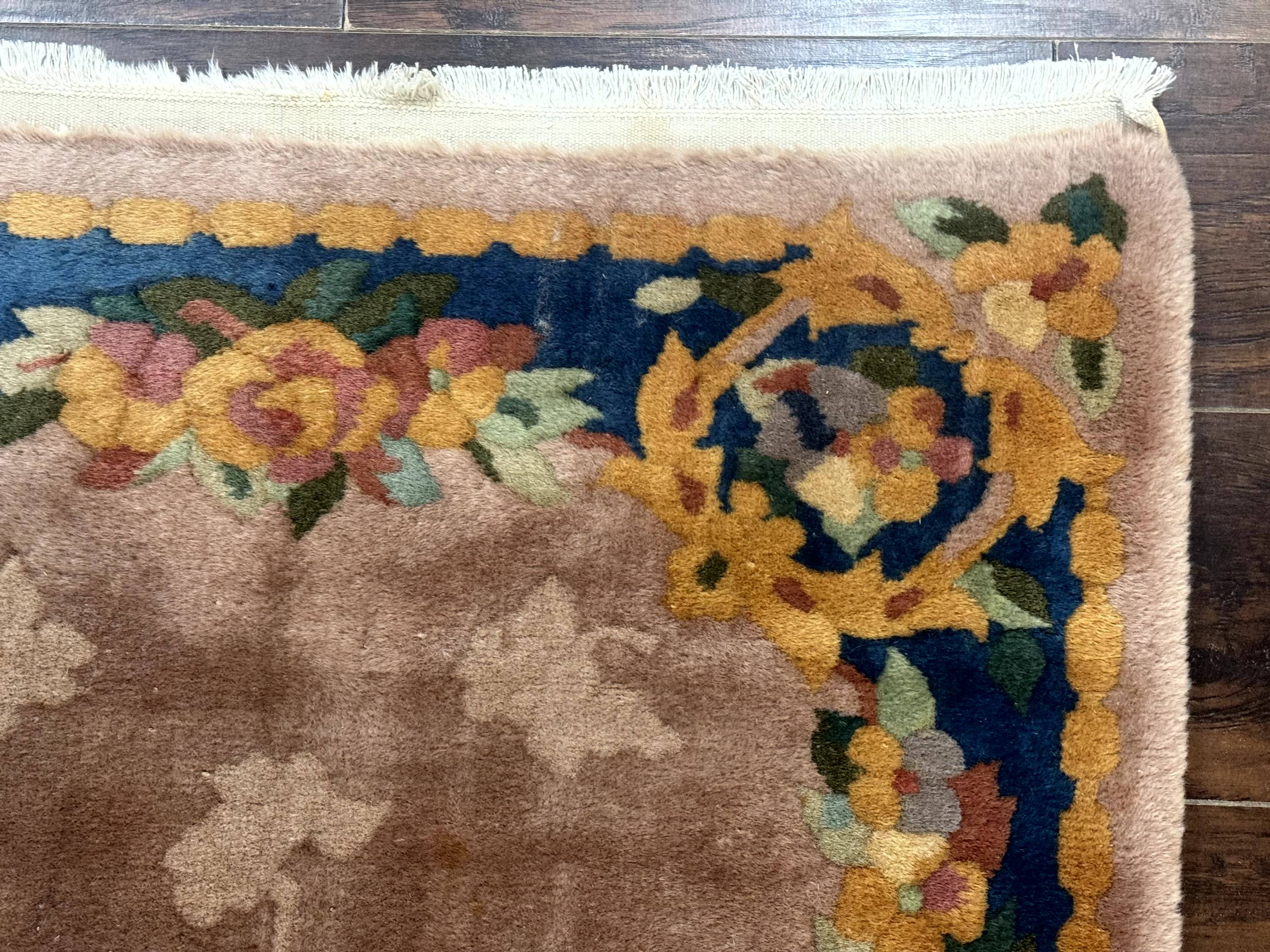 Chinese Wool Rug 3x5, Vintage 90 Line Carpet, Small Art Deco Rug