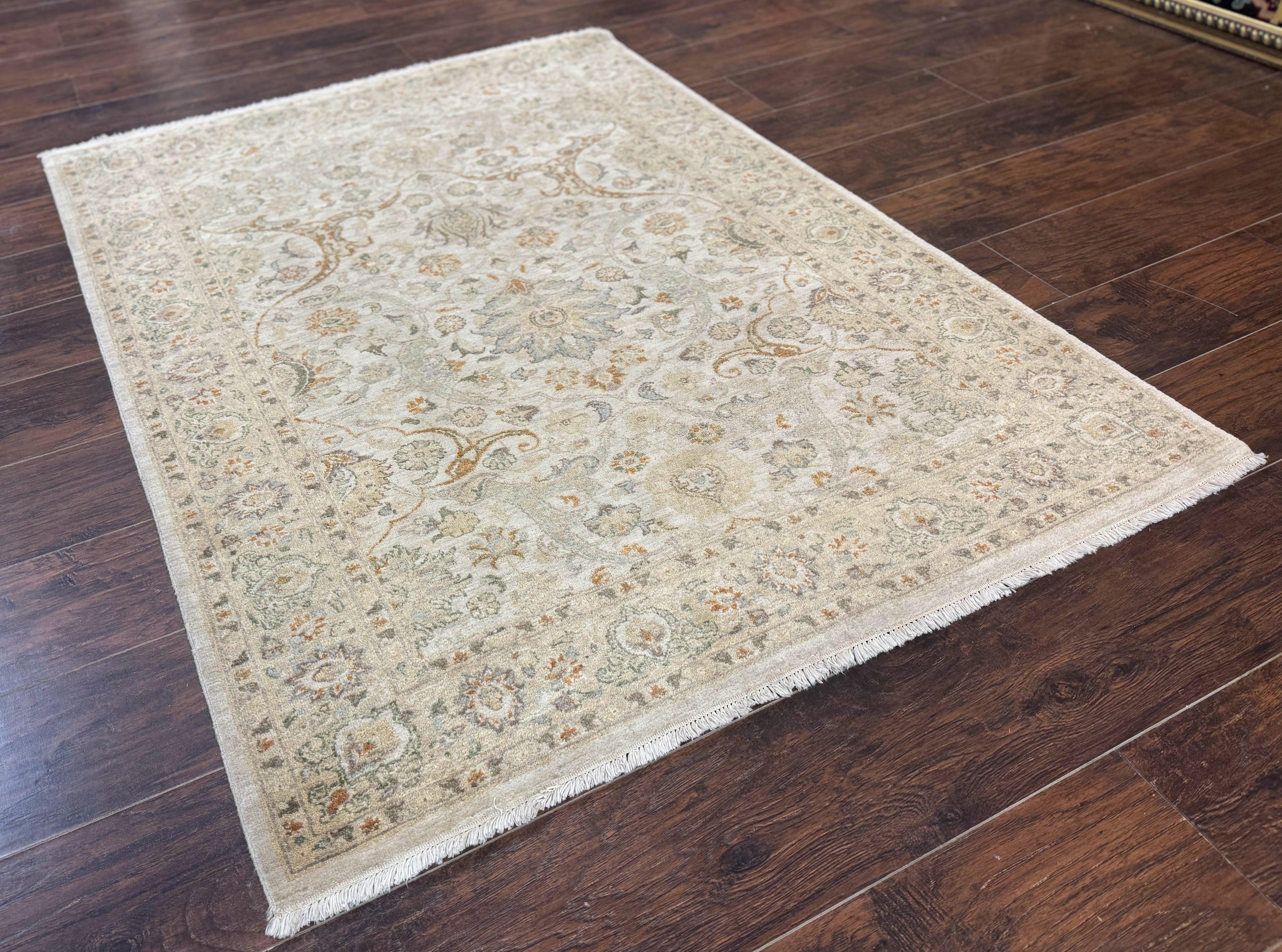Pak Persian Rug 4x6, Beige, Pakistani Peshawar Rug, Handmade, Neutral Colors, Vintage Rug for Modern Home