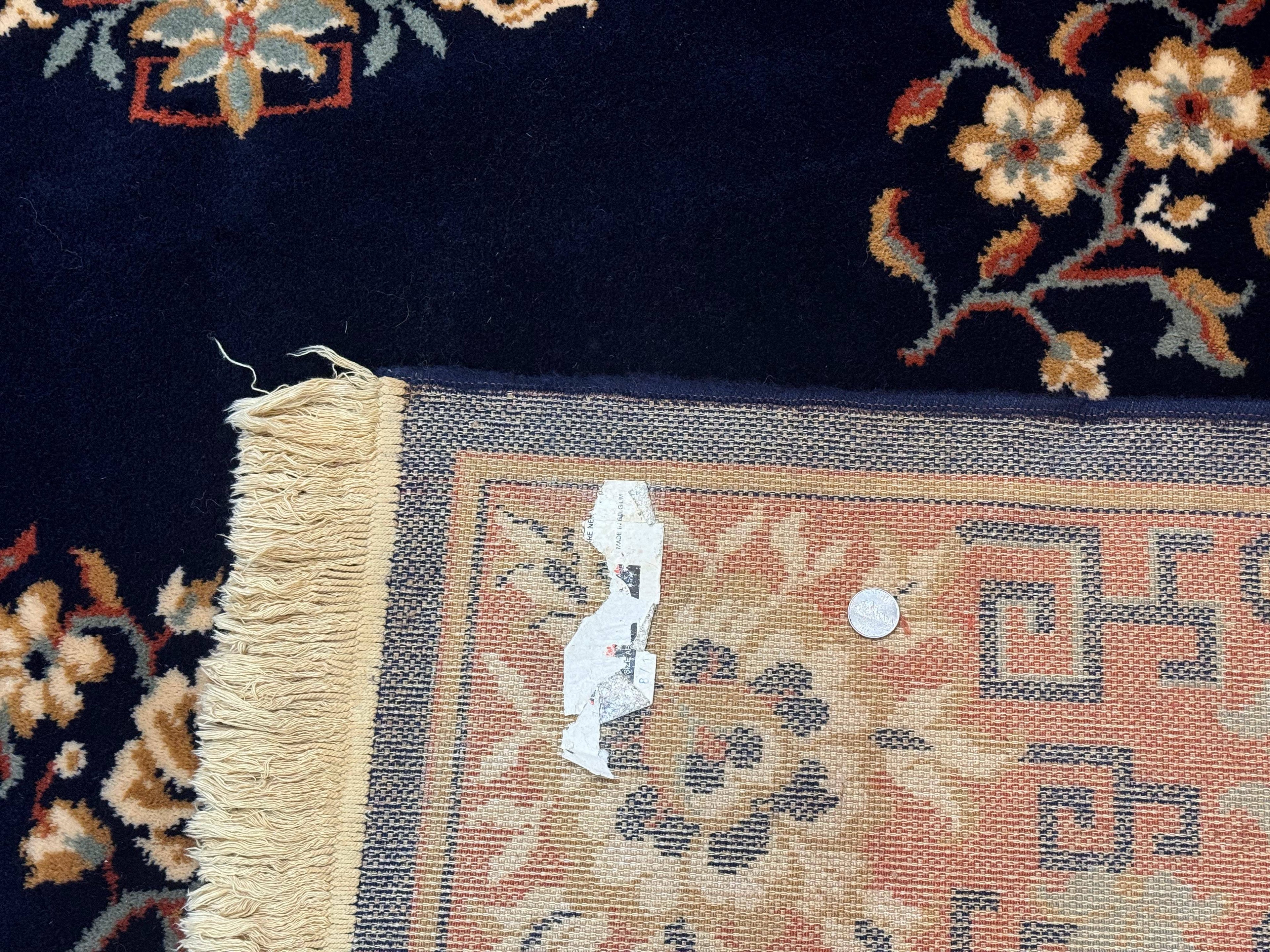 Chinese Wool Rug 8x11, Navy Blue and Terracotta, Floral, Couristan Belgium Power Loomed Carpet