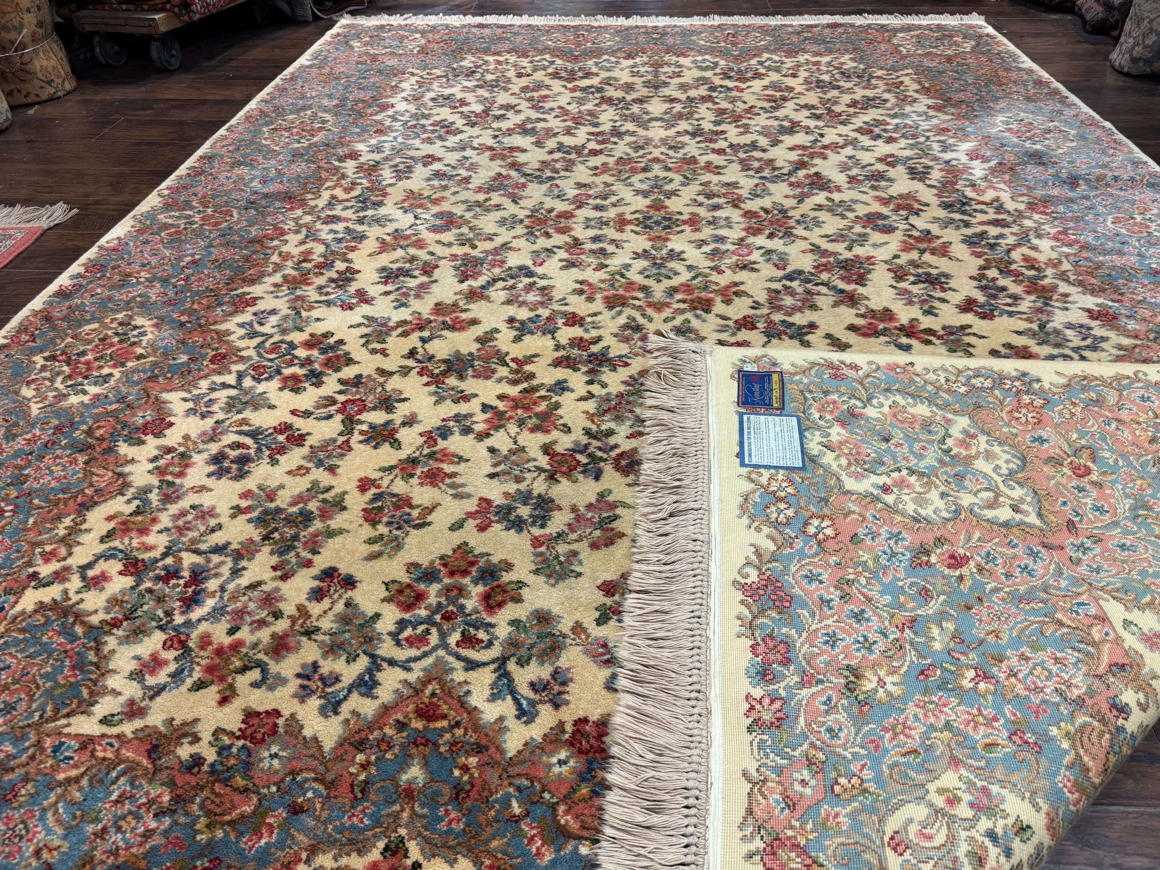 8.8 x 12 Karastan Rug #788 Ivory Kirman, Wool Vintage Original 700 Series