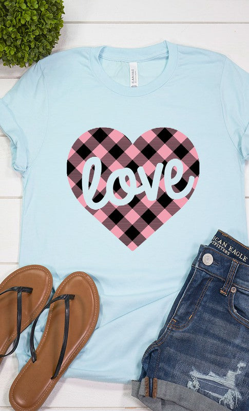 Pink Plaid Love Graphic Tee T-Shirt PLUS