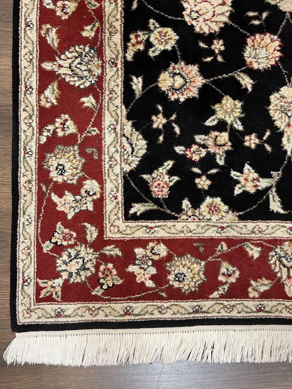 Pak Persian Rug 3x5, Black and Red, Floral Allover, Vintage Hand Knotted Wool Oriental Carpet, Pakistani Rug, Small Handmade Area Rug 3 x 5