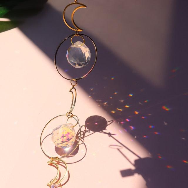 Chandelier Crystal Wind Chime Pendant Metallic Hoop Moon Rainbow Maker Sun Hanging Drop Crystal For Window Curtains Home Decor Gifts Photography Prop