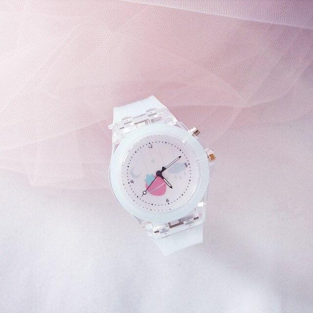 Children Silicone Strap Watches Electronic Colorful Light Source Child Watch Girls Birthday Party Gift Transparent Watchband New Fashion Small Fresh And Simple Girls Electronic Quartz Watch