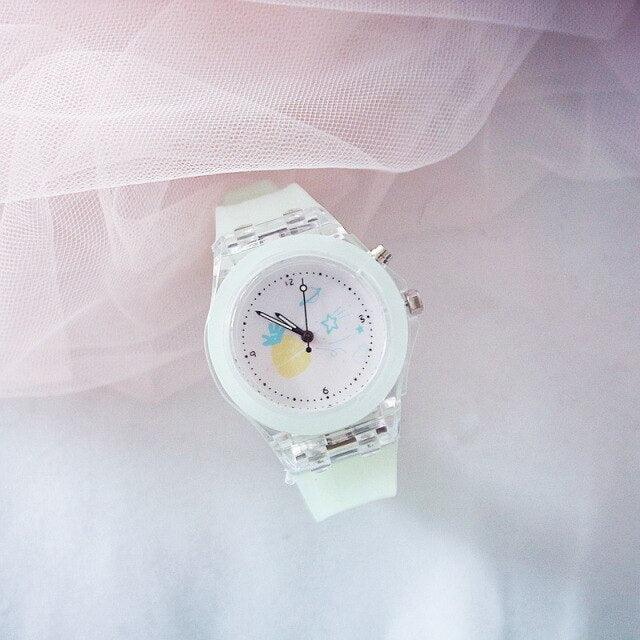 Children Silicone Strap Watches Electronic Colorful Light Source Child Watch Girls Birthday Party Gift Transparent Watchband New Fashion Small Fresh And Simple Girls Electronic Quartz Watch