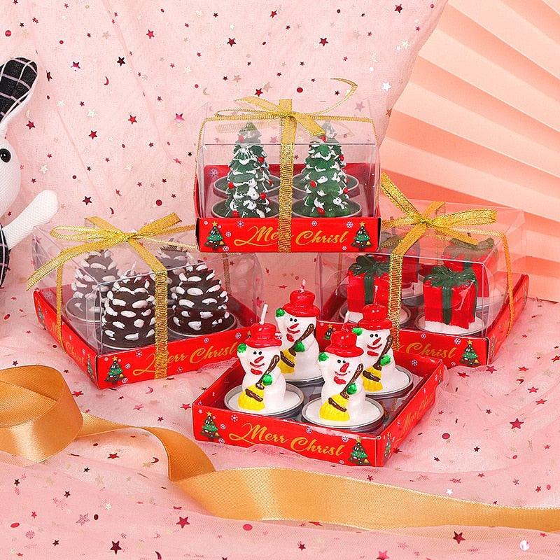 Christmas Candle Themed Festival Ornament Christmas Tea light Candles Handmade Delicate Santa Claus Snowman Pine Cones Christmas Tree Candles Christmas Home Decorations Decorative Cartoon Shaped Candle Home Decor