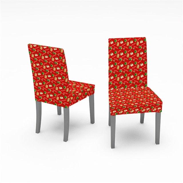 Christmas Chair Covers Santa Printed Elastic Stretch Dining Room Chair Slipcover Kitchen Seat Cover Spandex Home Decor chair Stretch Removable Washable Dining Room Chair Protector Slipcovers Christmas Decoration/Home Decor Dining Room Seat Cover