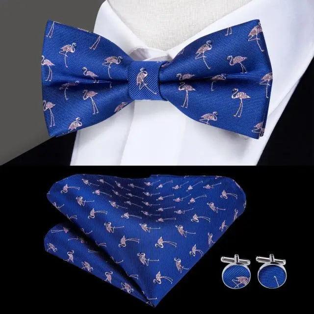 Classic Green Bow Ties Men Silk Butterfly Tie  With Pocket Square And Cufflinks Set For Men Elegant Design Wedding Party Bowties Solid Color Gentleman Bow Tie And Pocket Square Cufflink Set