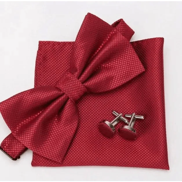 Classic Men Bowtie  Cufflinks Set Casual Men's Fashionable Style Solid Color Bowties Elegant Accessories