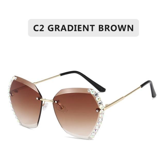 Classic Rimless Sunglasses Women Metal Frame Diamond Cutting Lens Sunglasses For Women New Fashion Black Color New Retro Sun Glasses For Women New Summer Style Sun glasses For Female Famous Style Frames