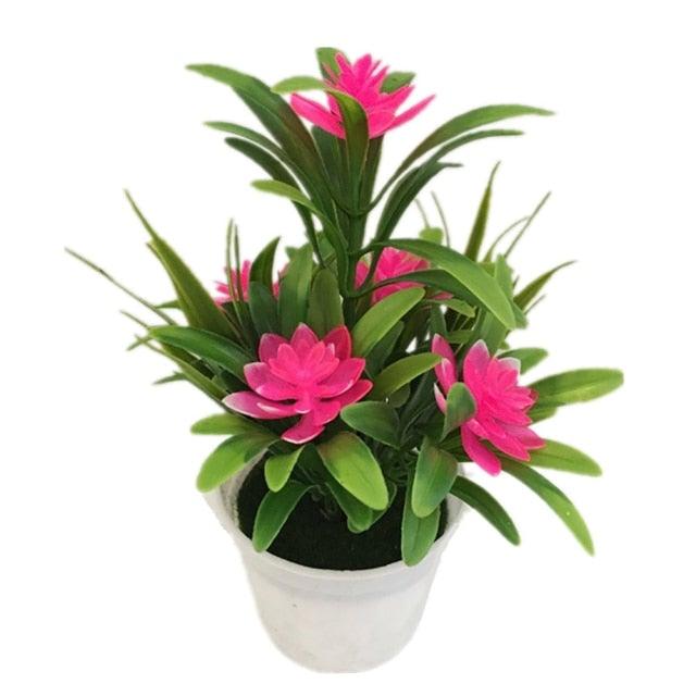 Creative Mini Artificial Fake Flower Potted Bonsai for Christmas New Year Wedding Party Garden Resturant Table Home Decor Mini Potted Plastic Succulents for Home Office Room Decor