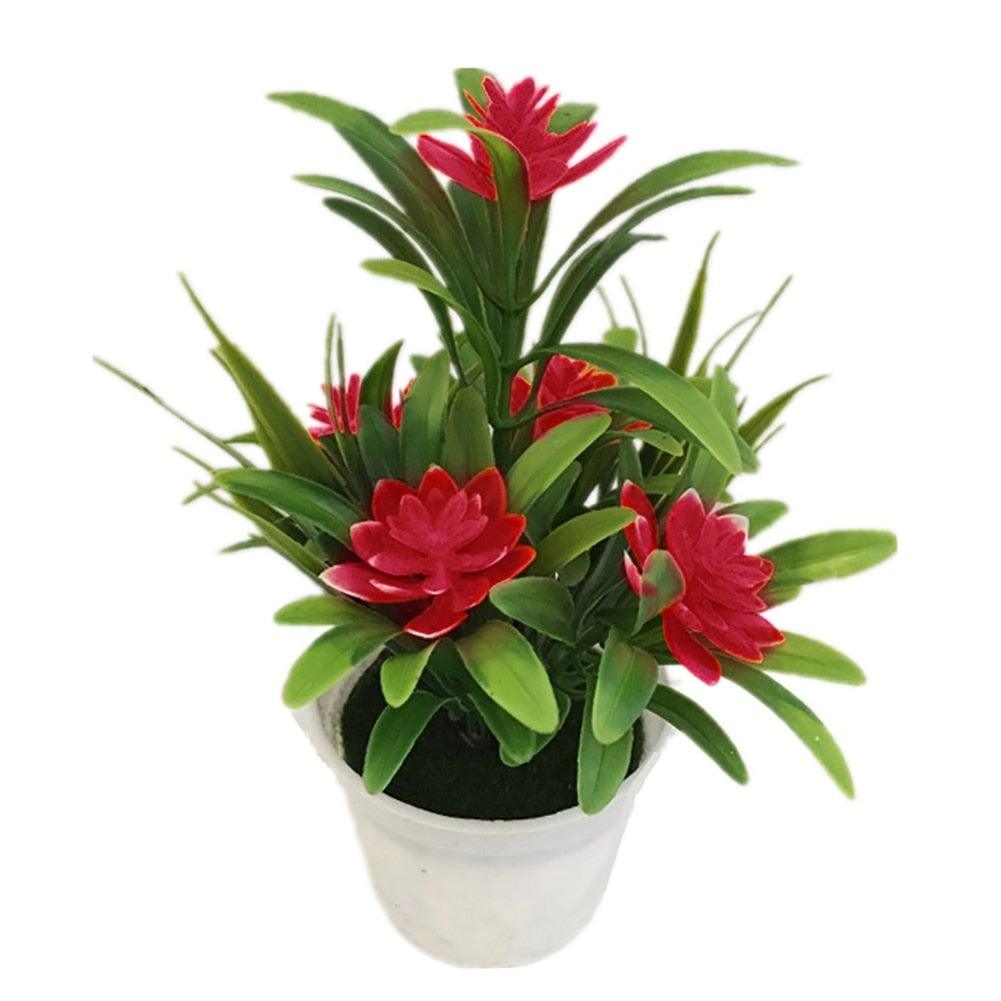 Creative Mini Artificial Fake Flower Potted Bonsai for Christmas New Year Wedding Party Garden Resturant Table Home Decor Mini Potted Plastic Succulents for Home Office Room Decor