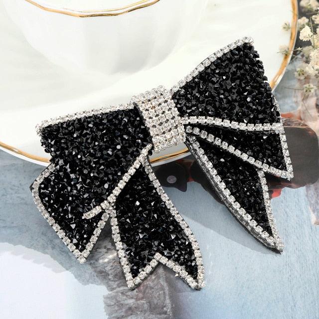 Crystal Big Bow Barrettes Hair Clips For Women Ponytail Holder Girls Hair Accessories Rhinestone Hairpins Fashion Hairgrips Band Accessories For Party